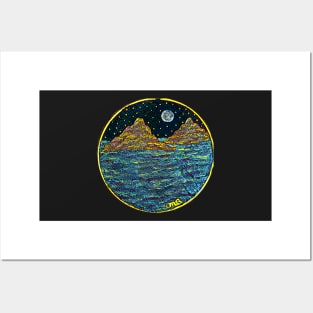 Seascape with moon and Stars Posters and Art